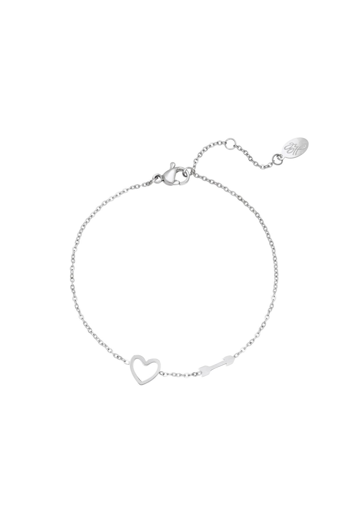 Bracelet with Heart and Arrow Charm Silver Color Stainless Steel h5 