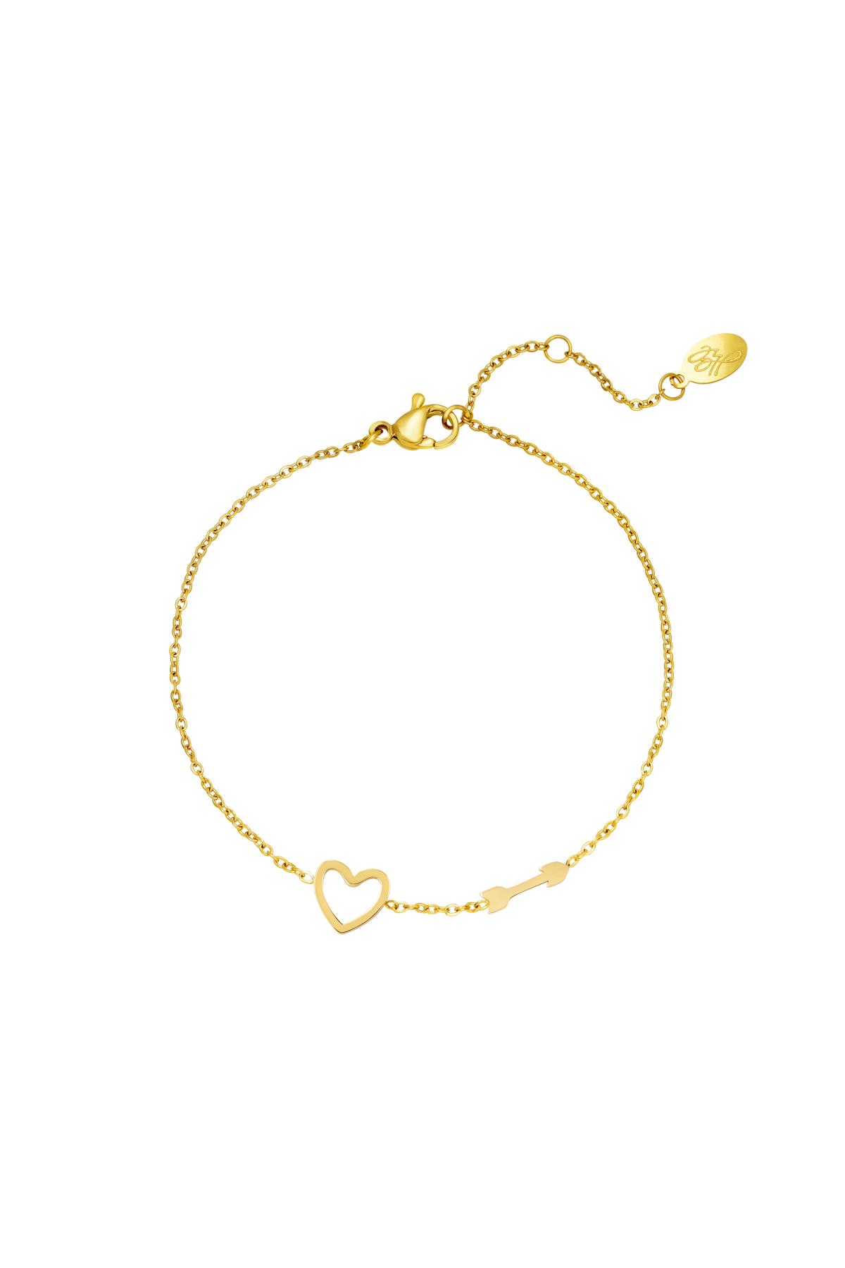 Bracelet with Heart and Arrow Charm Gold Color Stainless Steel h5 