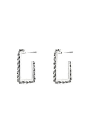 Earrings rectangle twist chain Silver Stainless Steel h5 