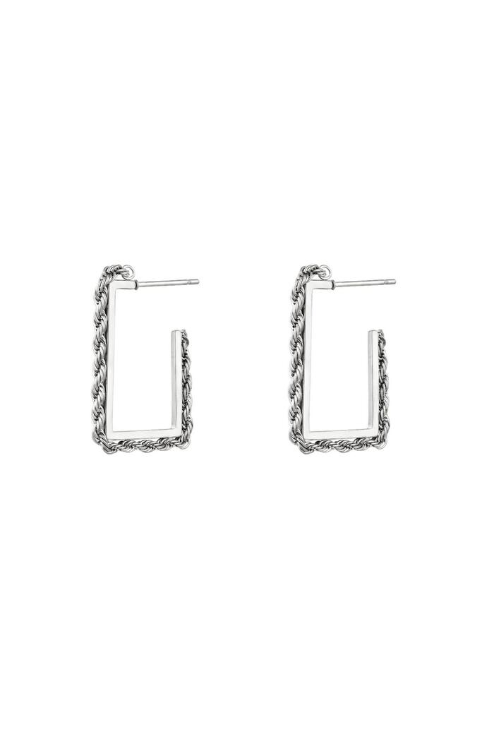 Earrings rectangle twist chain Silver Stainless Steel 