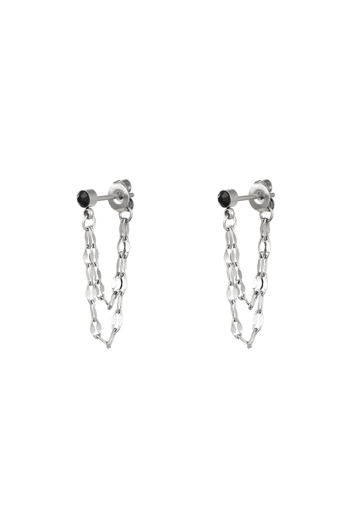 Black stone chain earrings Silver Stainless Steel