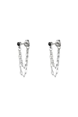 Black stone chain earrings Silver Stainless Steel h5 