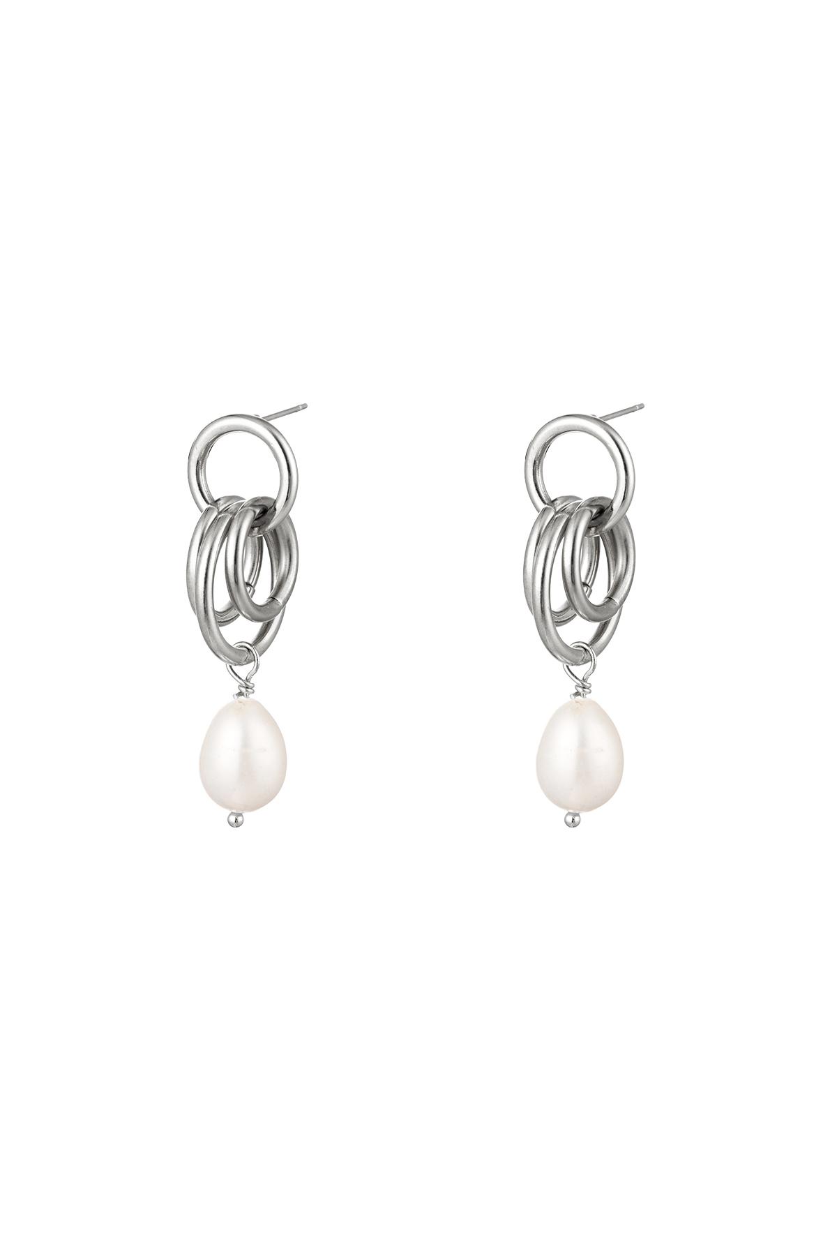 Earrings dangling hoops with pearl Silver Color Stainless Steel h5 