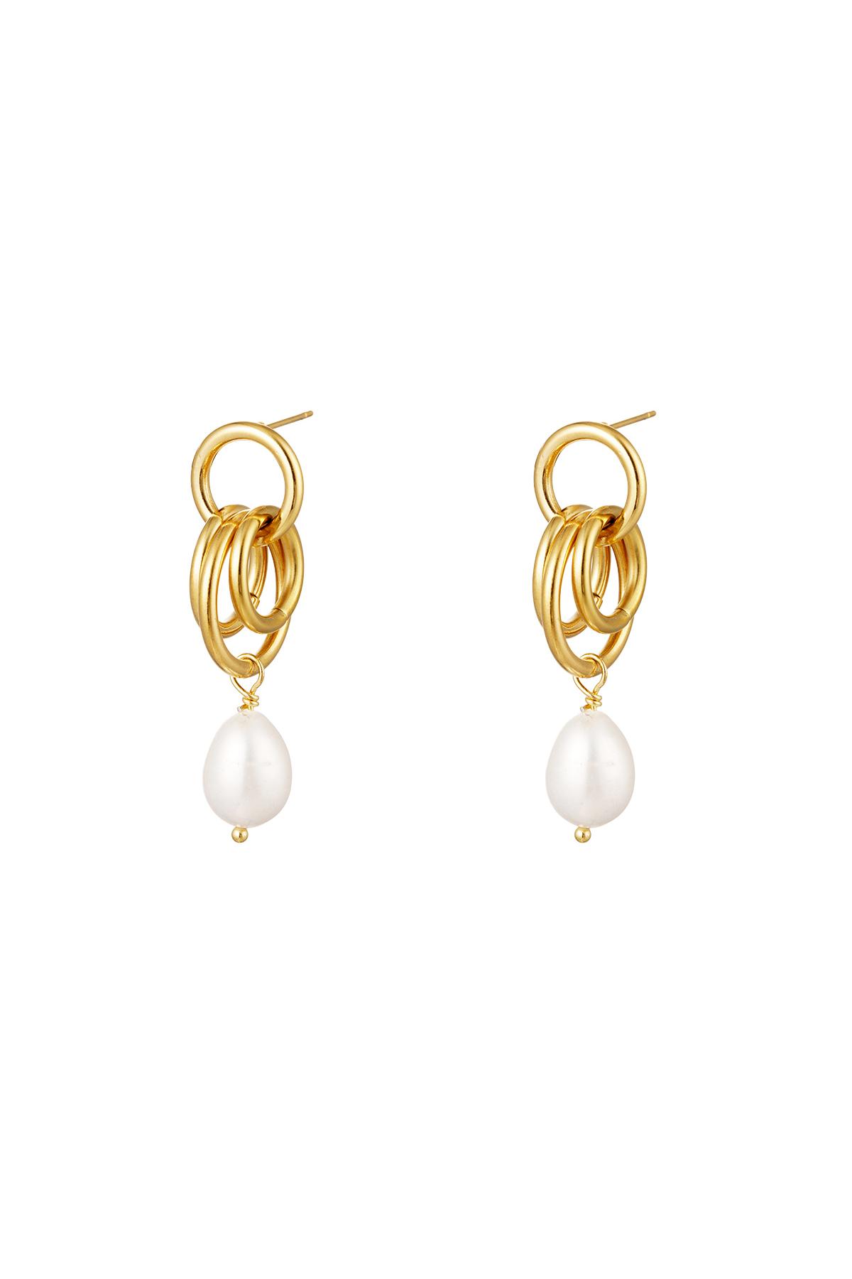 Earrings dangling hoops with pearl Gold Stainless Steel h5 