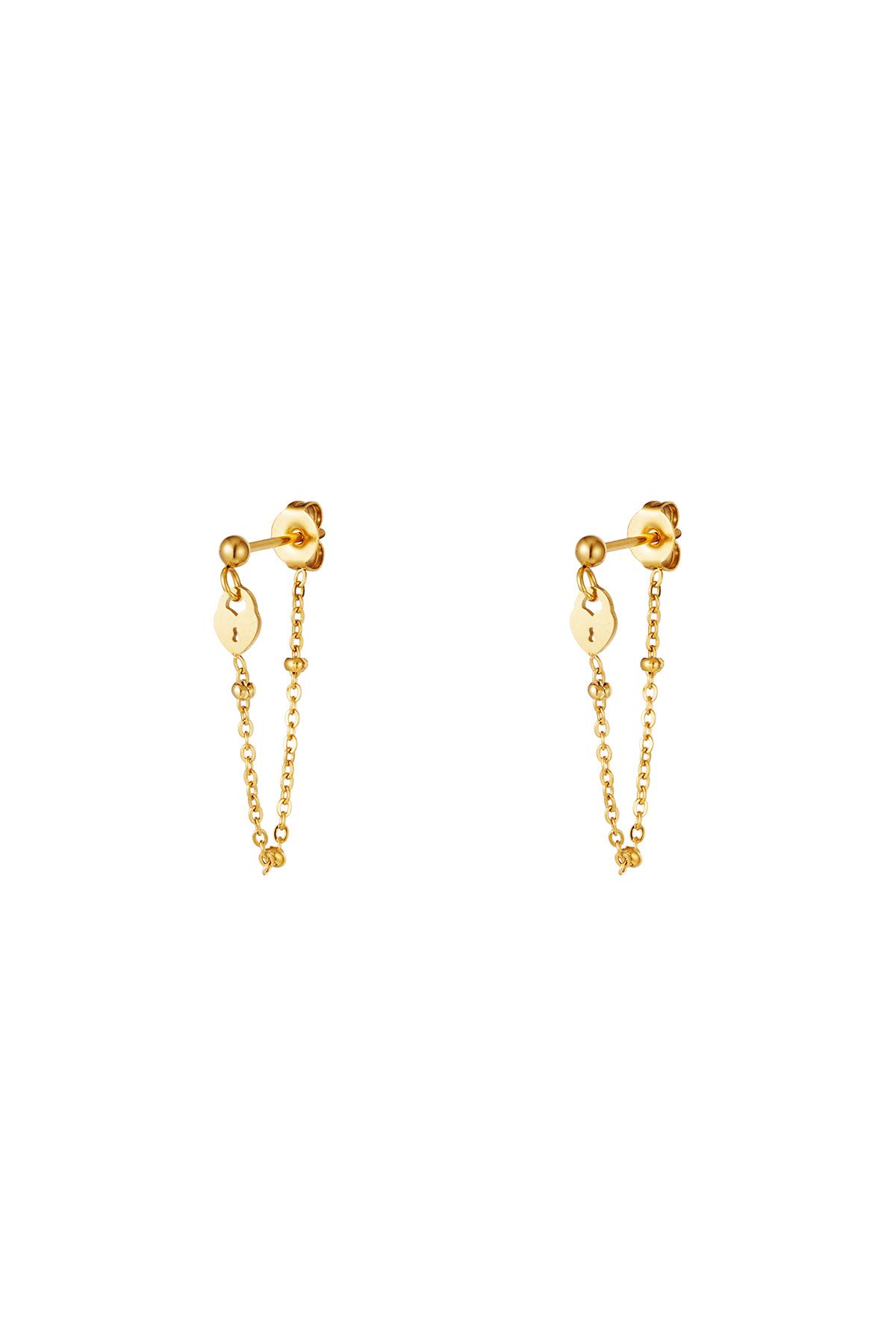 Earrings key lock Gold Stainless Steel h5 