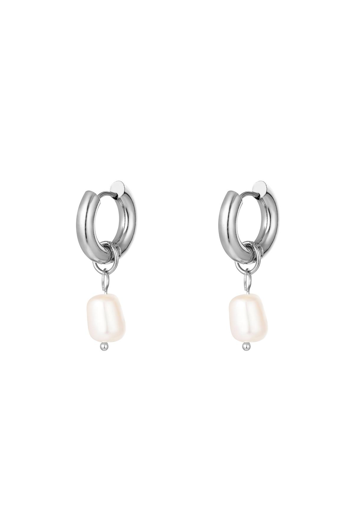 Pendientes de acero inoxidable perlas simples Plata