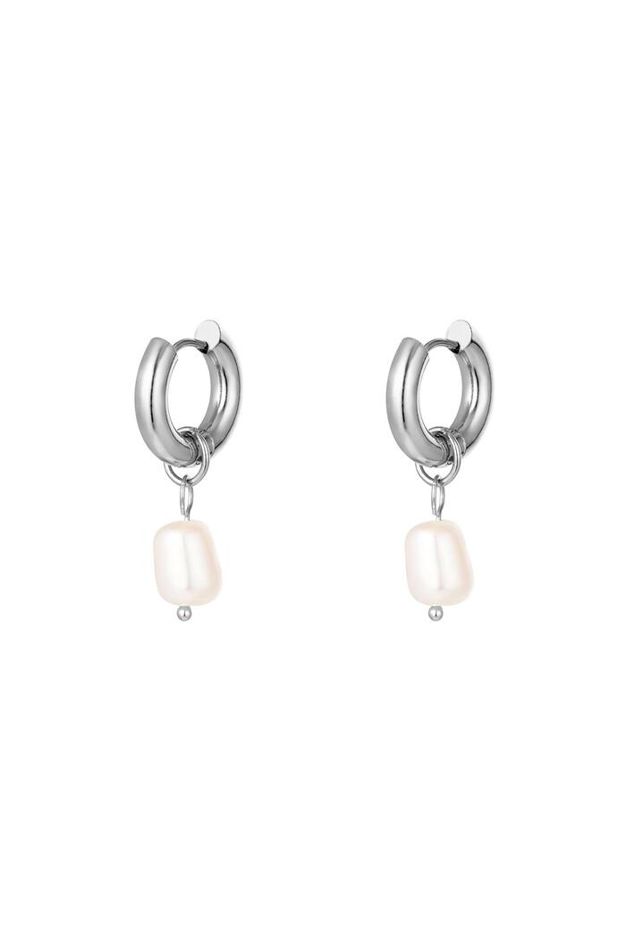 Pendientes de acero inoxidable perlas simples Plata 
