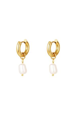 Pendientes de acero inoxidable perlas simples Oro h5 