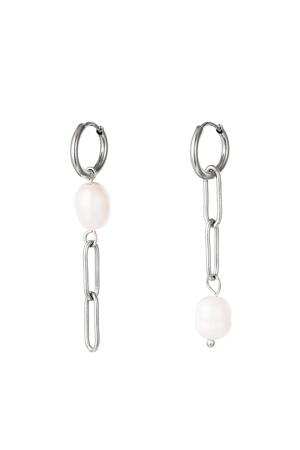Dangling earrings with pearl Silver Stainless Steel h5 