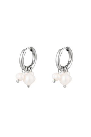 Earrings with dangling pearls Silver Stainless Steel h5 