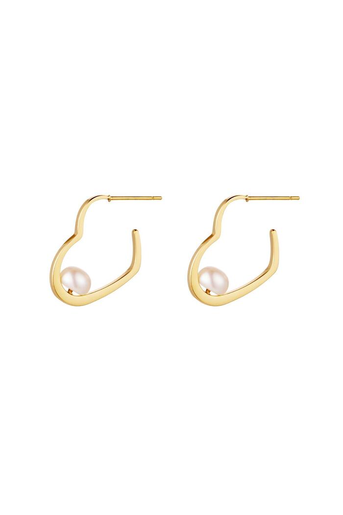 Earrings heart shape with pearl Gold Stainless Steel 