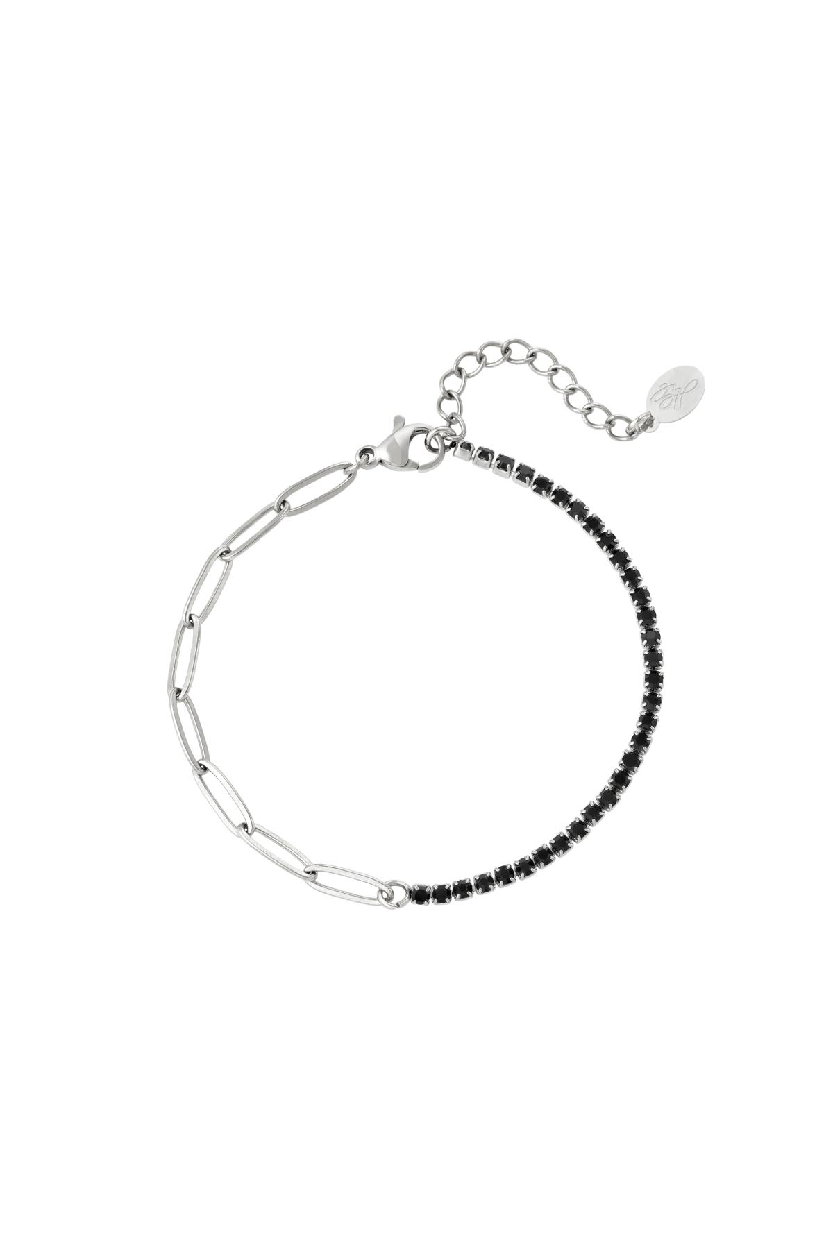 Bracelet zircon chain small Black & Silver Stainless Steel h5 