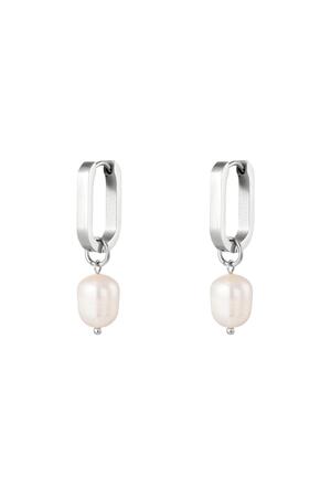 Petites créoles ovales avec perle Argenté Acier inoxydable h5 