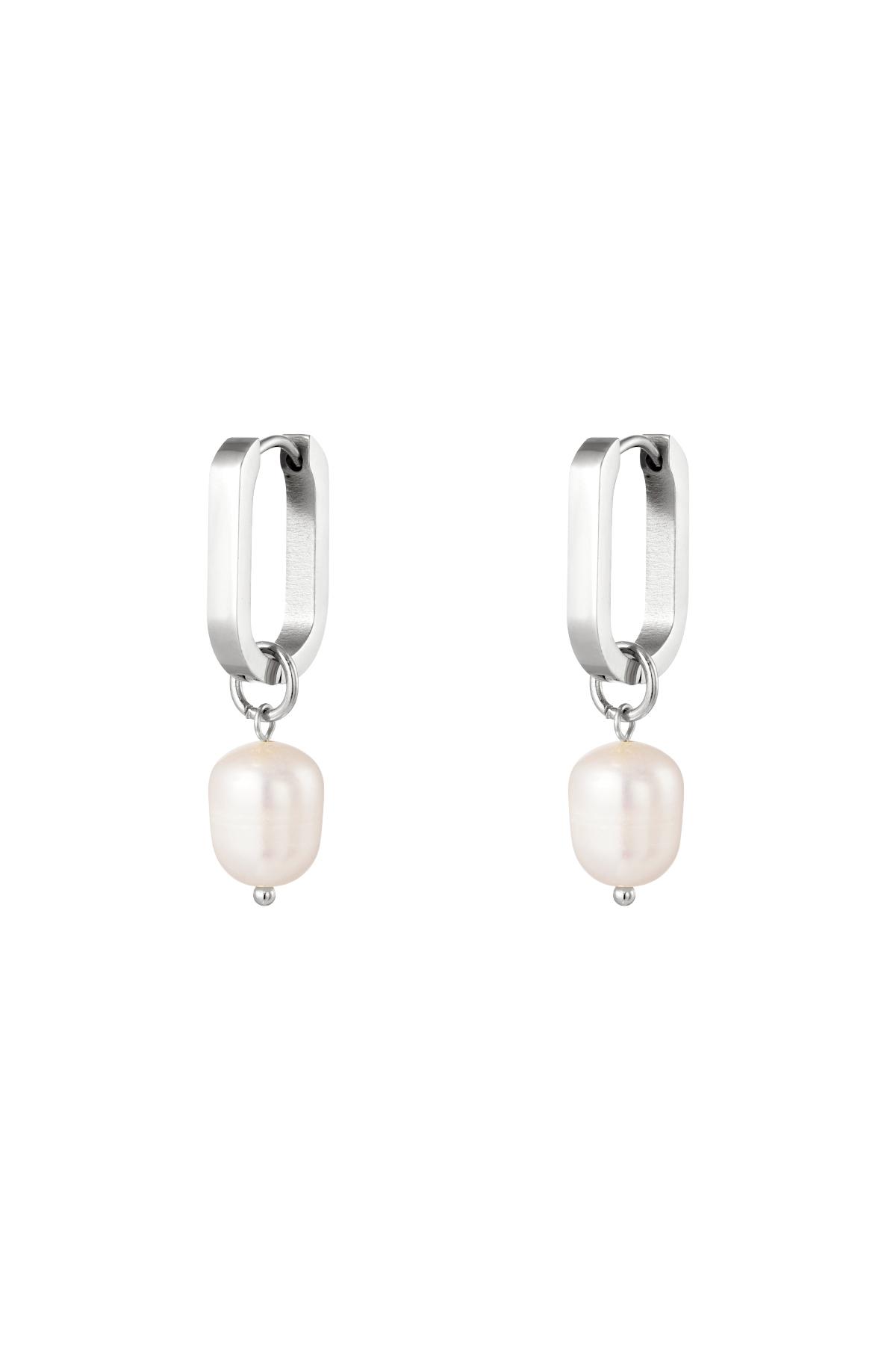 Petites créoles ovales avec perle Argenté Acier inoxydable 