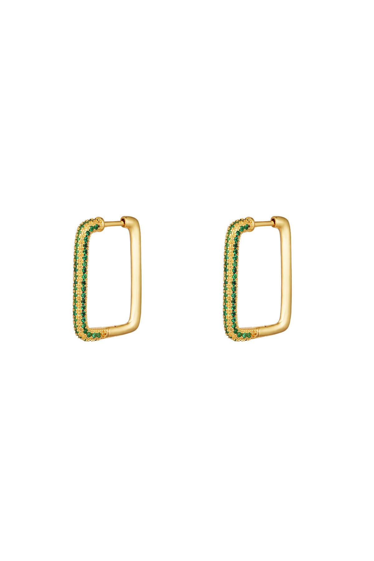 Earrings rectangle zircon Green Copper