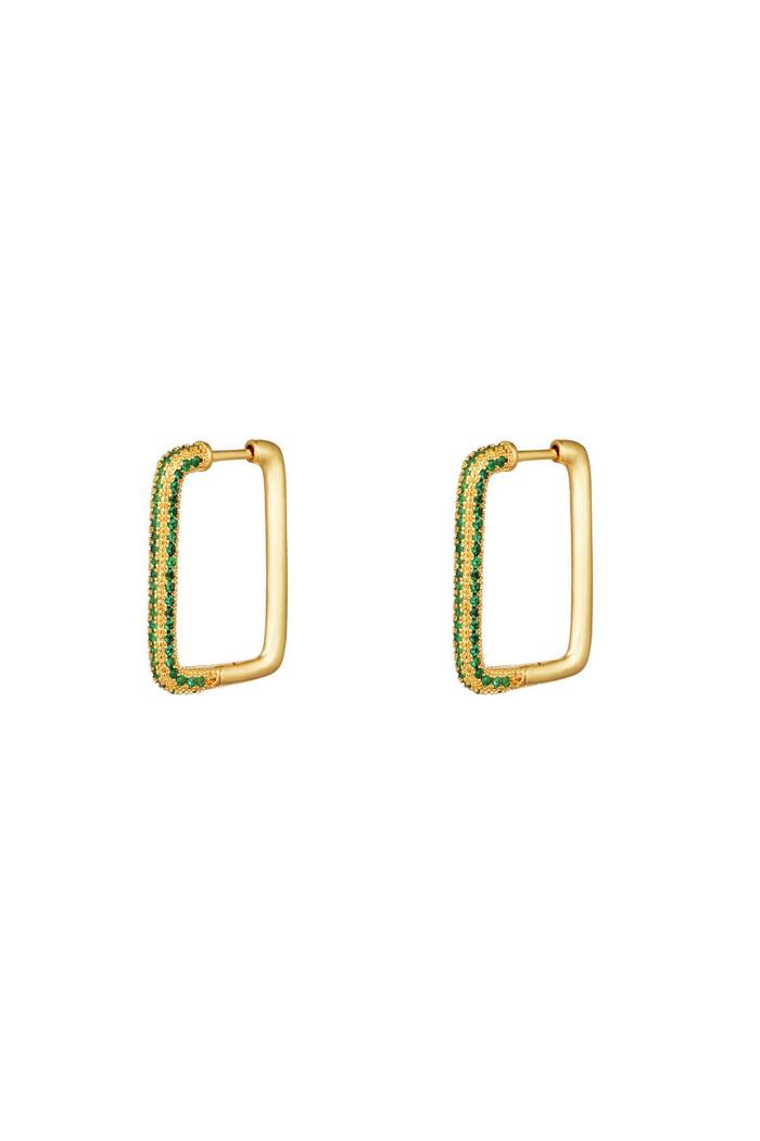 Earrings rectangle zircon Green Copper 