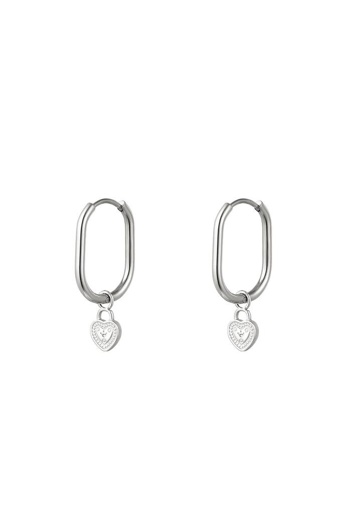Oval earrings heart Silver Stainless Steel 