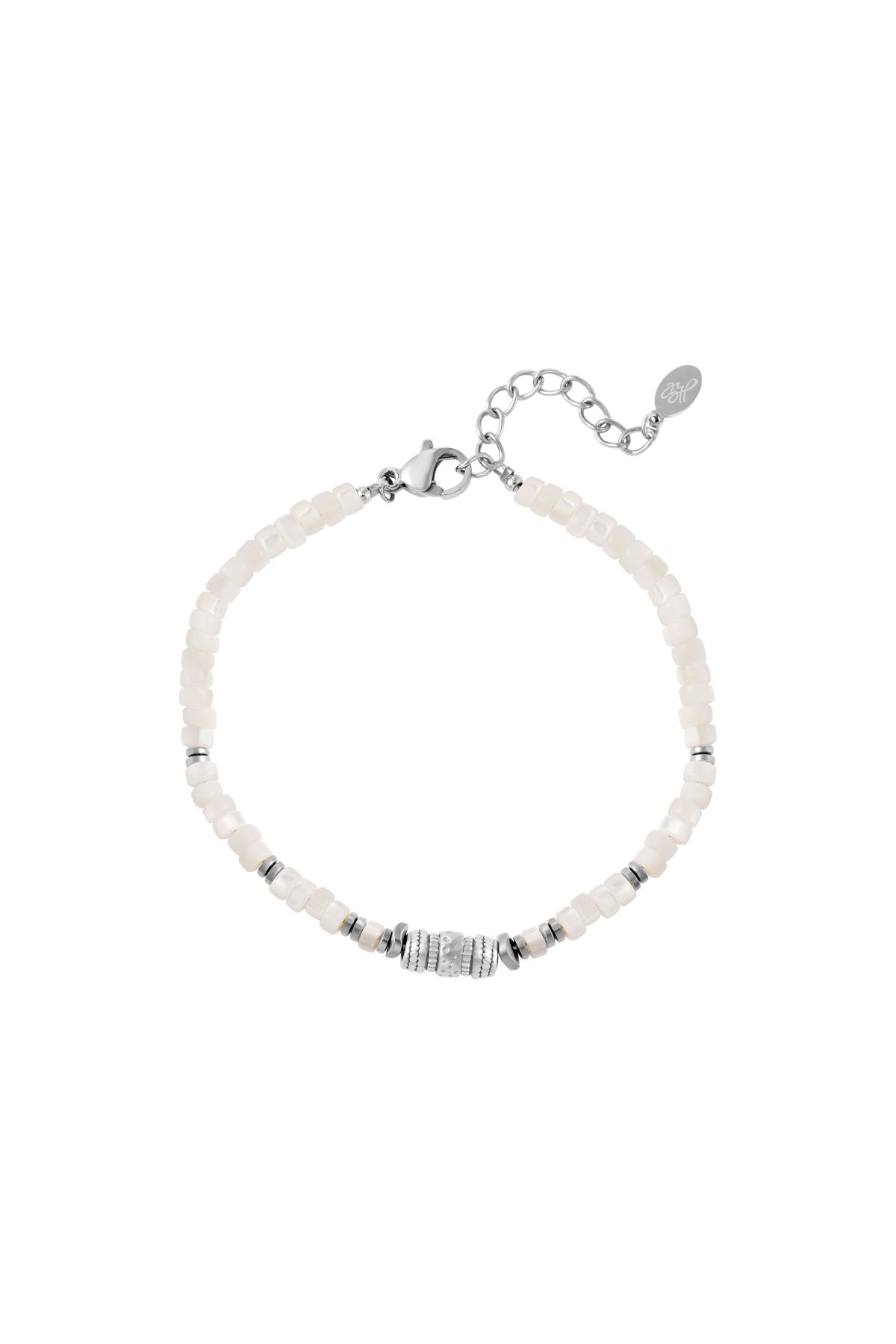 Bracelet with white beads Silver Color Stainless Steel 2