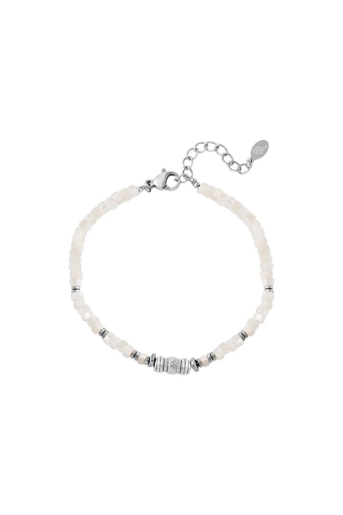 Bracelet avec perles blanches Argenté Acier inoxydable 