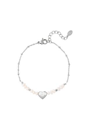 Bracelet perles et coeur Argenté Acier inoxydable h5 