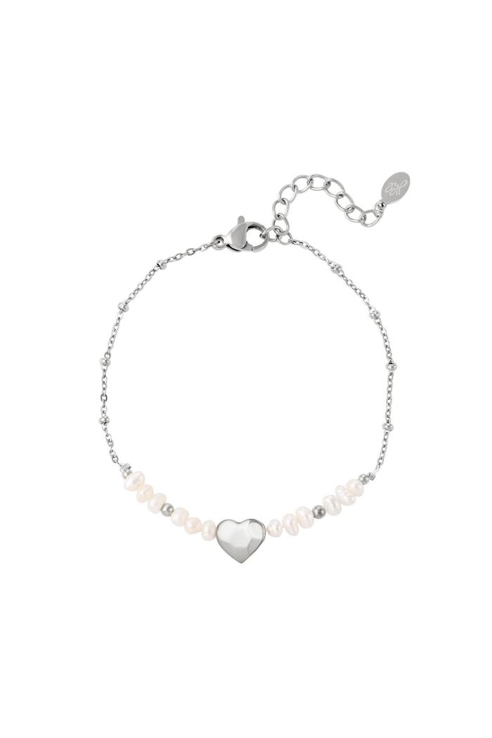 Bracelet perles et coeur Argenté Acier inoxydable 