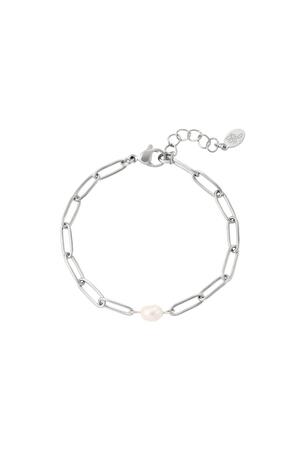 Bracelet chaîne ovale avec perle Argenté Acier inoxydable h5 