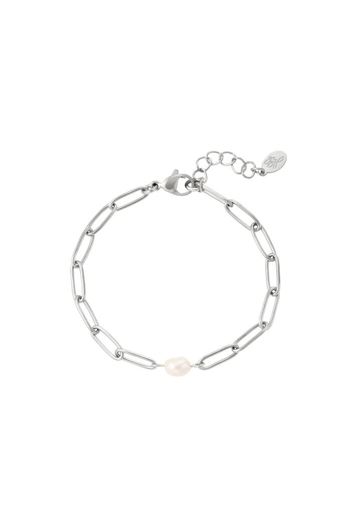 Bracelet oval chain with pearl Silver Stainless Steel 