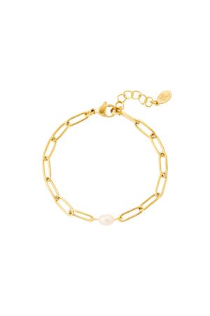 Armband ovale Kette mit Perle Gold Edelstahl h5 