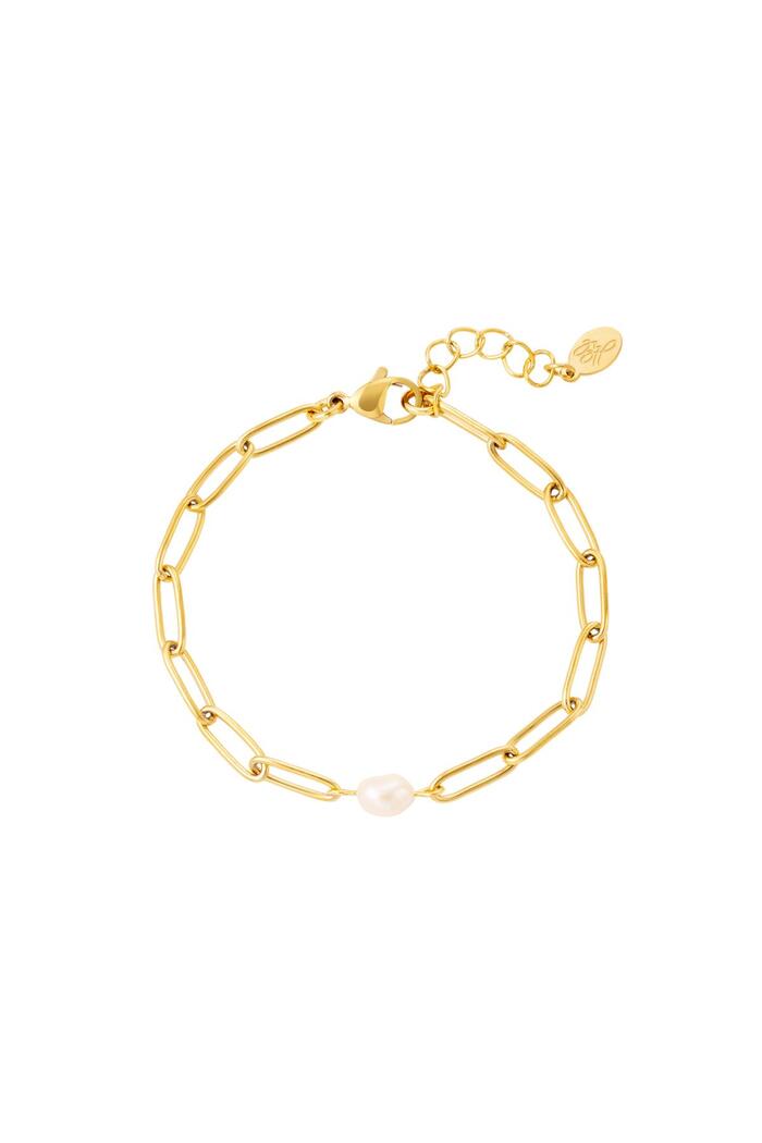 Bracelet oval chain with pearl Gold Stainless Steel 