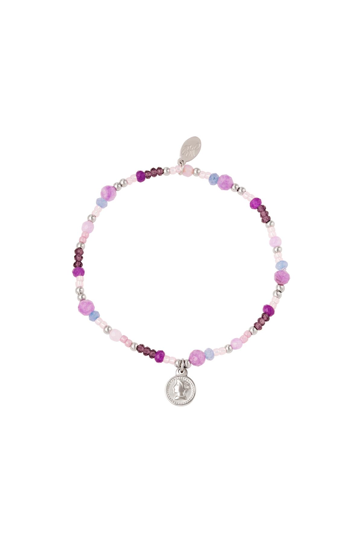 Color beads bracelet coin Purple Natural stones