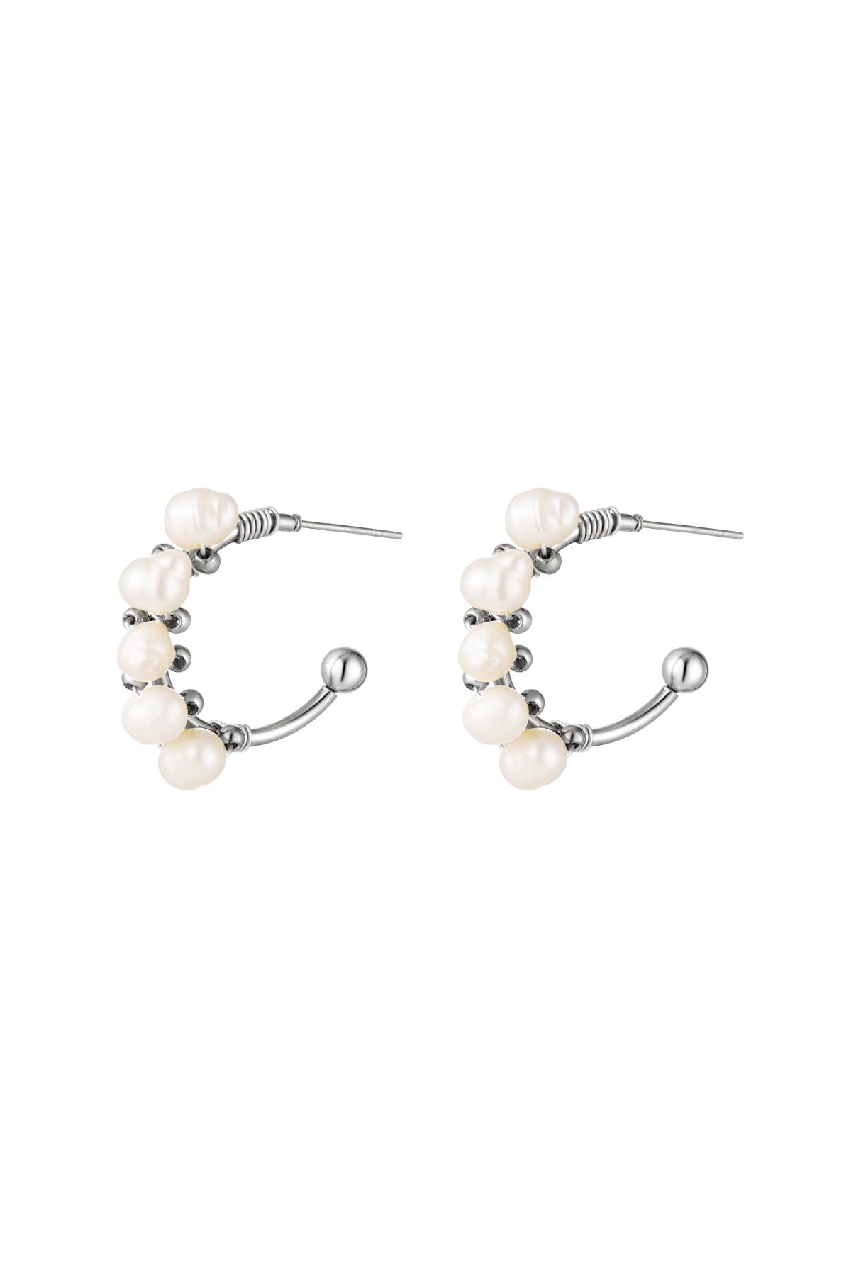 Stainless steel earrings halfround hoop pearl Silver h5 