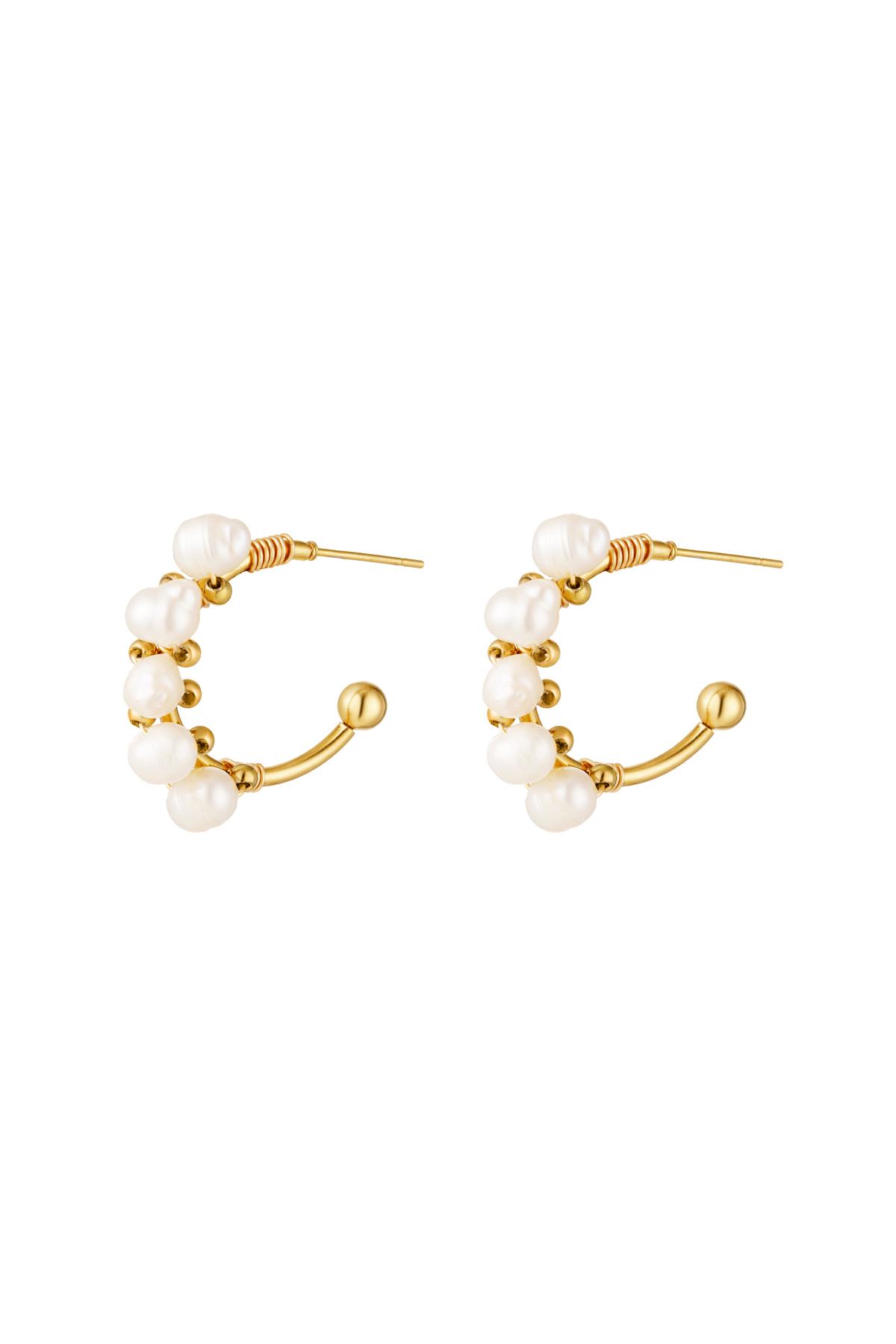 Stainless steel earrings halfround hoop pearl Gold color h5 