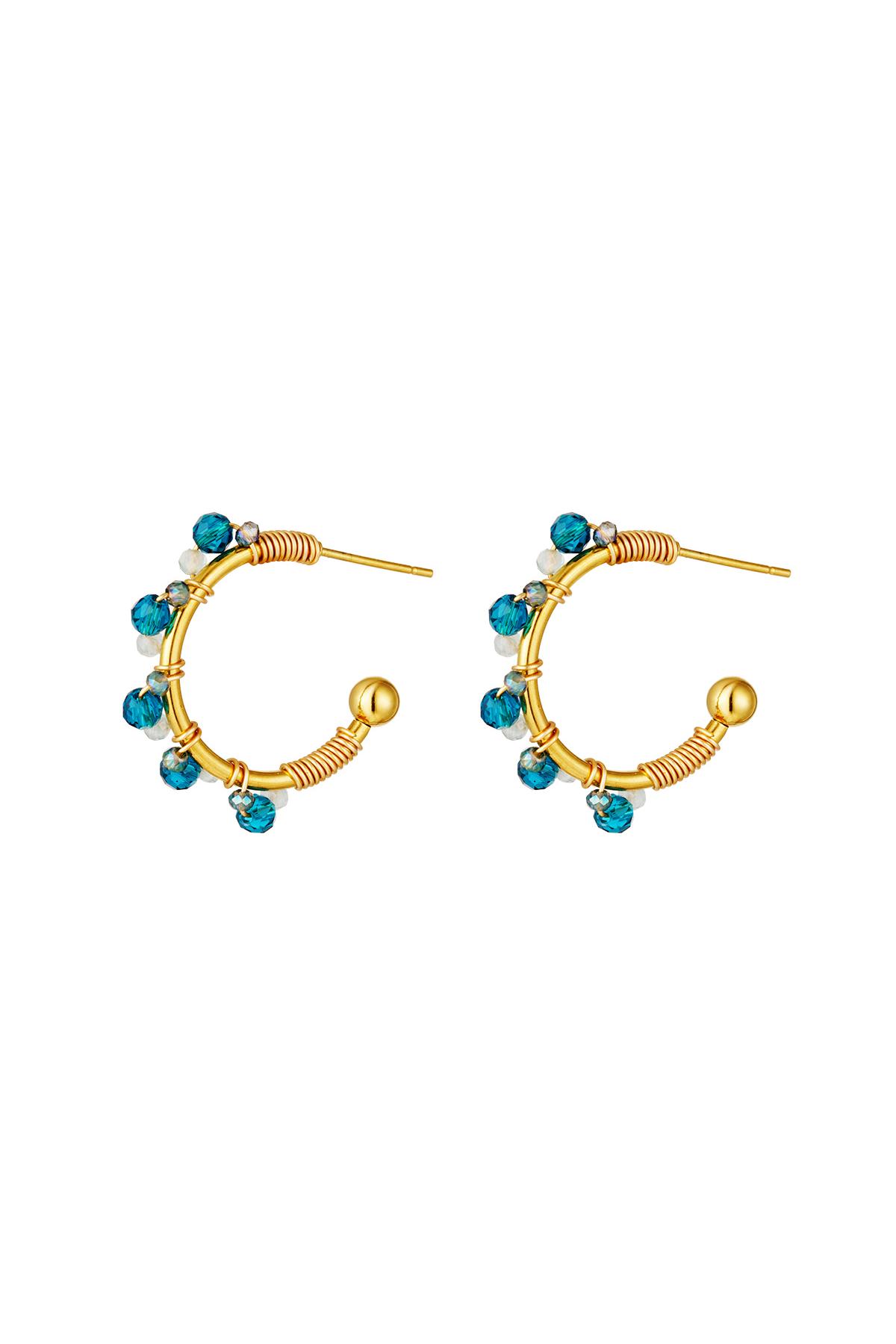 Boucles d'oreilles créoles demi-ronde en acier inoxydable avec perles Light Blue h5 