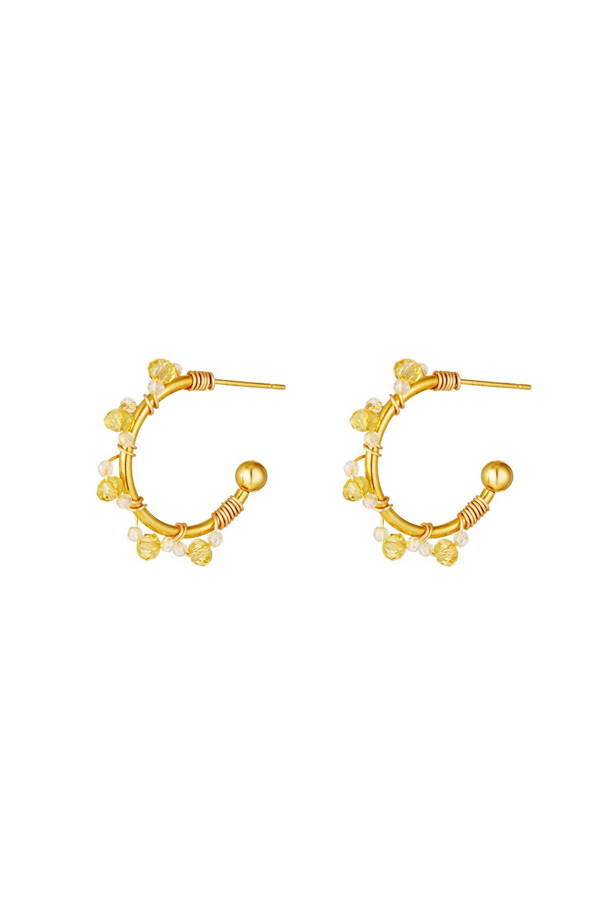 Boucles d'oreilles créoles demi-ronde en acier inoxydable avec perles Jaune h5 