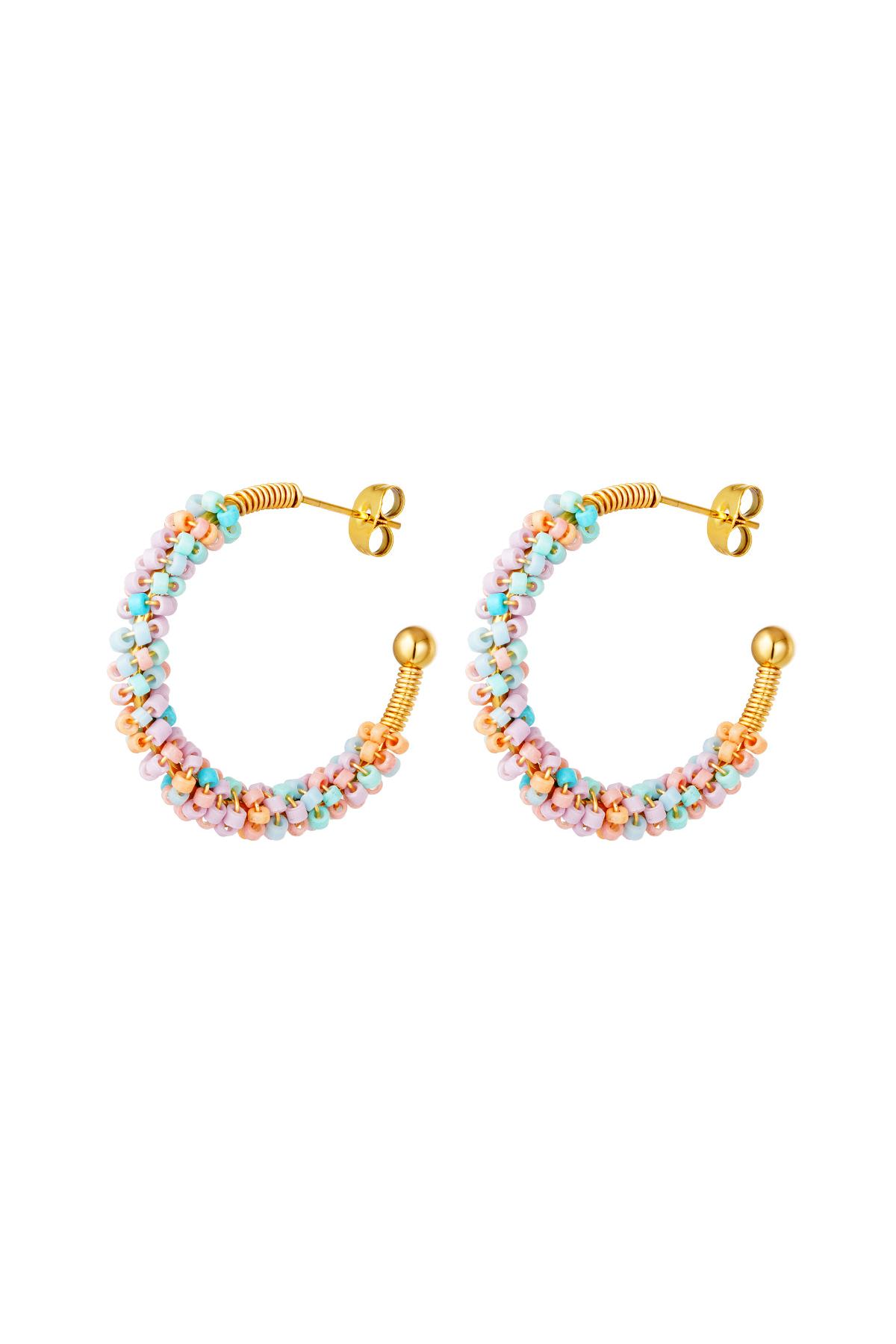 Hoop earrings halfround with colorfull beads Pink Stainless Steel 