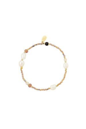 Bracelet perlé avec perles Beige Acier inoxydable h5 