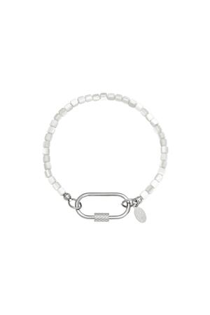 Bracelet perlé mousqueton Gris Acier inoxydable h5 