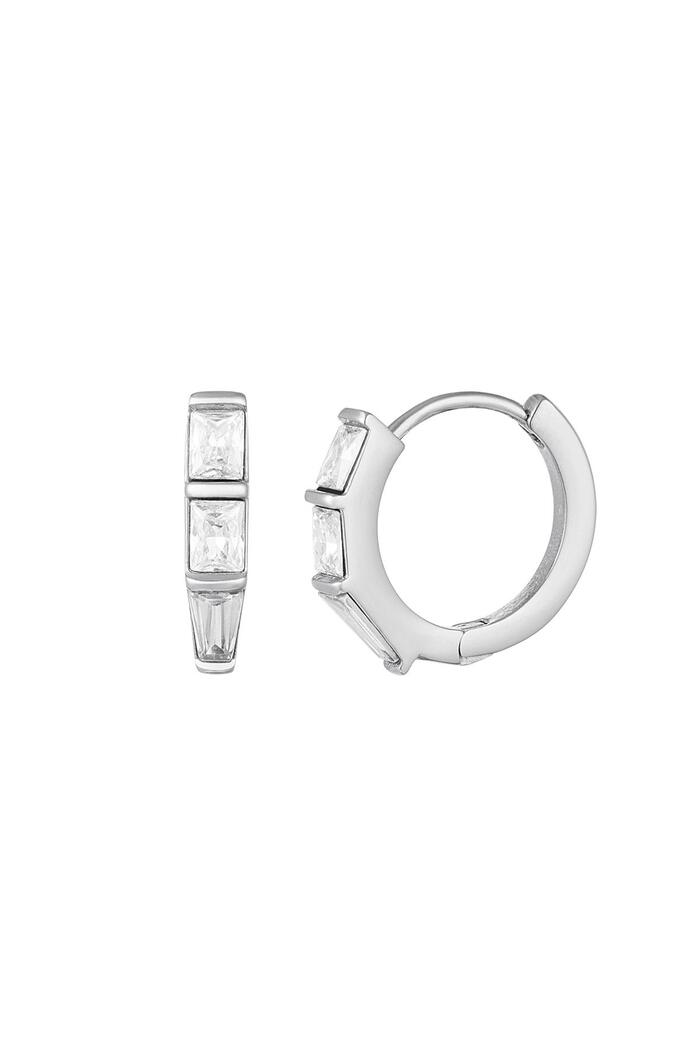 Earrings with rectangle zircon stones Silver Stainless Steel 