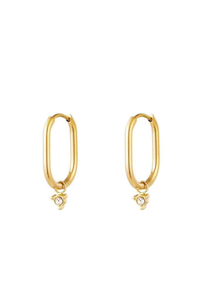 Earrings Oval Zircon Charm Gold Stainless Steel 