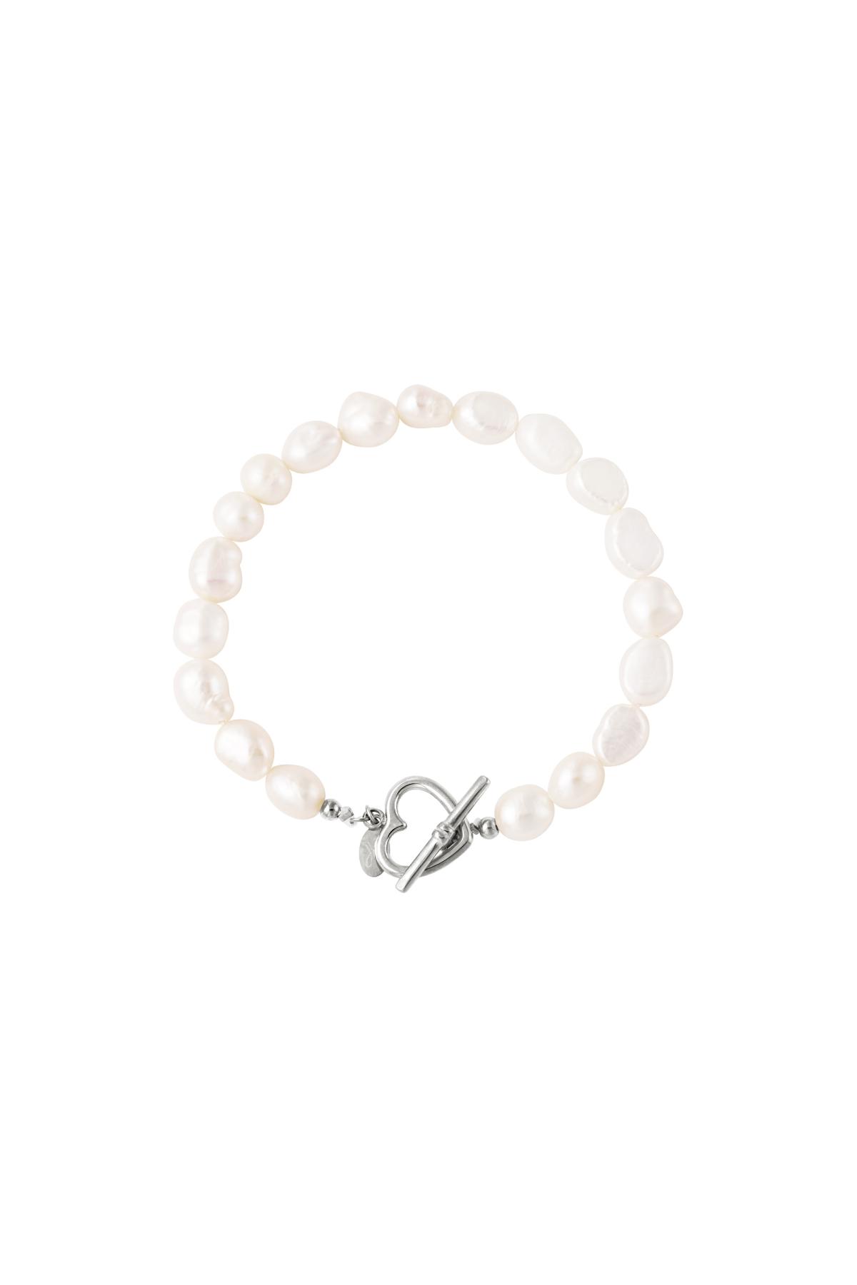 Bracelet pearl heart closure Silver Color Stainless Steel 2