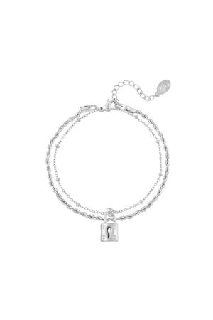 Layered bracelet with lock Silver Stainless Steel h5 