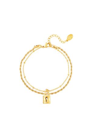 Layered bracelet with lock Gold Stainless Steel h5 