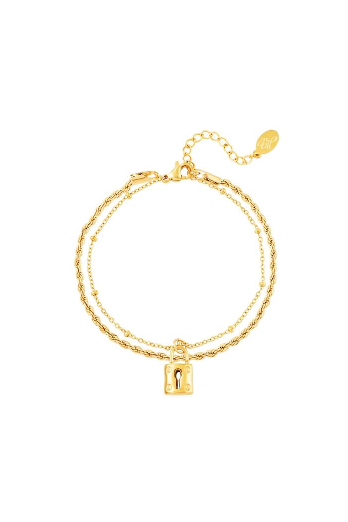 Layered bracelet with lock Gold Stainless Steel 