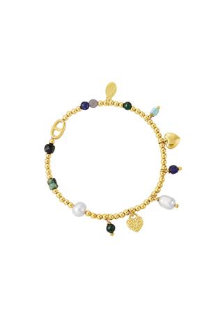 Bracelet acier inoxydable perles la belle vie Vert & Or h5 