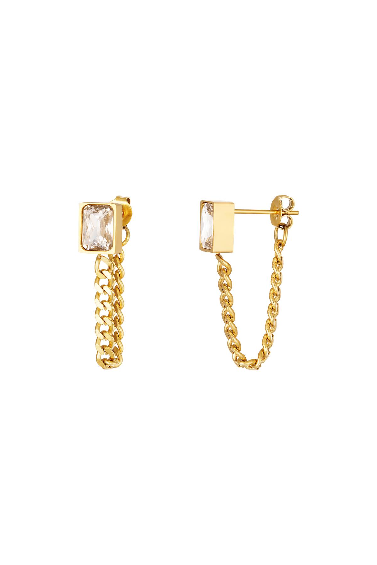 Earrings with chain and zircon  Gold Color Stainless Steel h5 