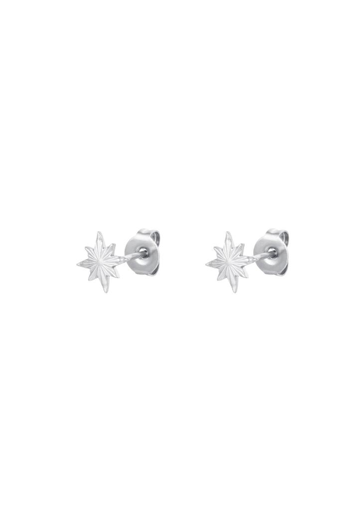 Stud Earrings North Star Silver Stainless Steel 