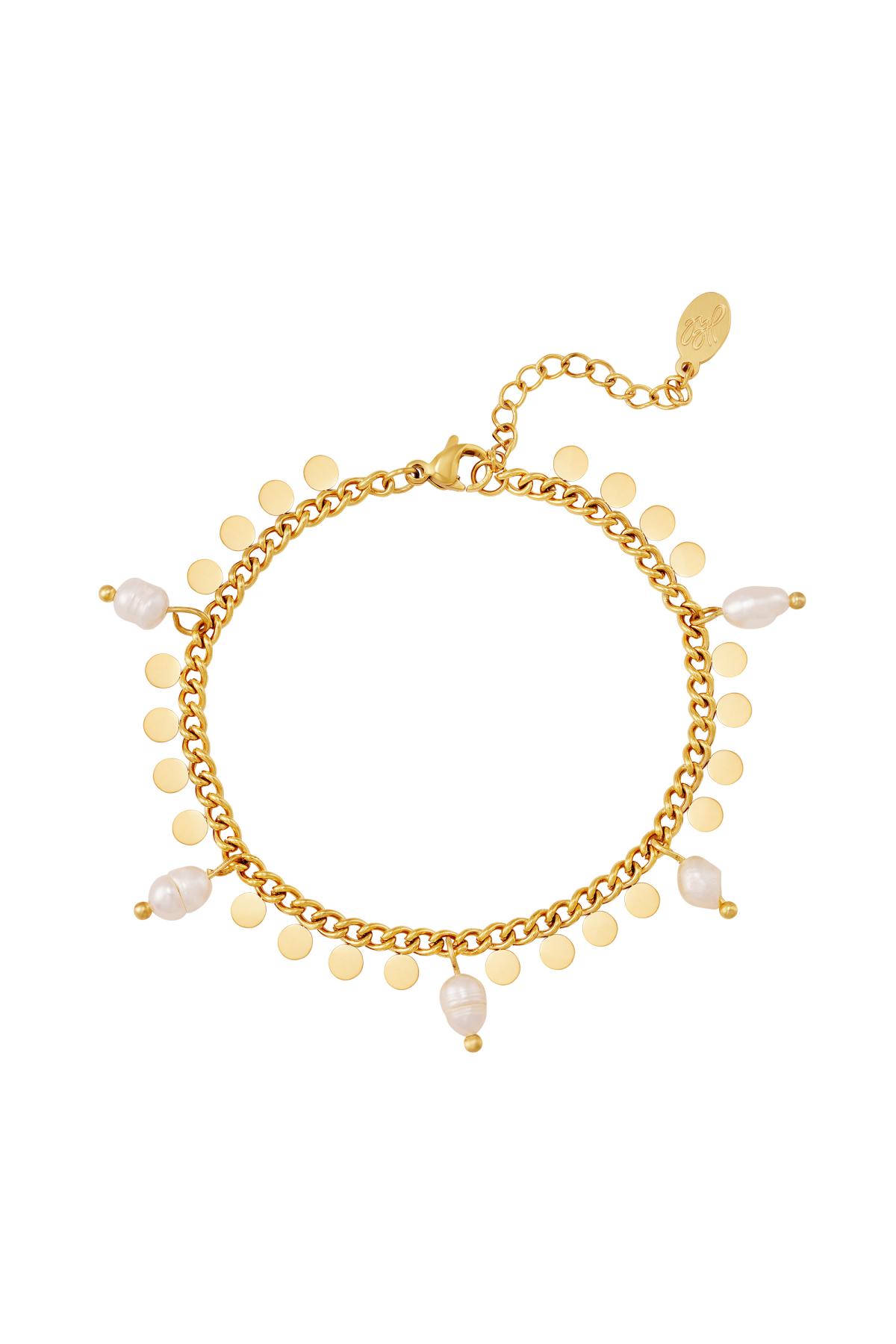 Bracelet with pearls and circles Gold Color Stainless Steel 2