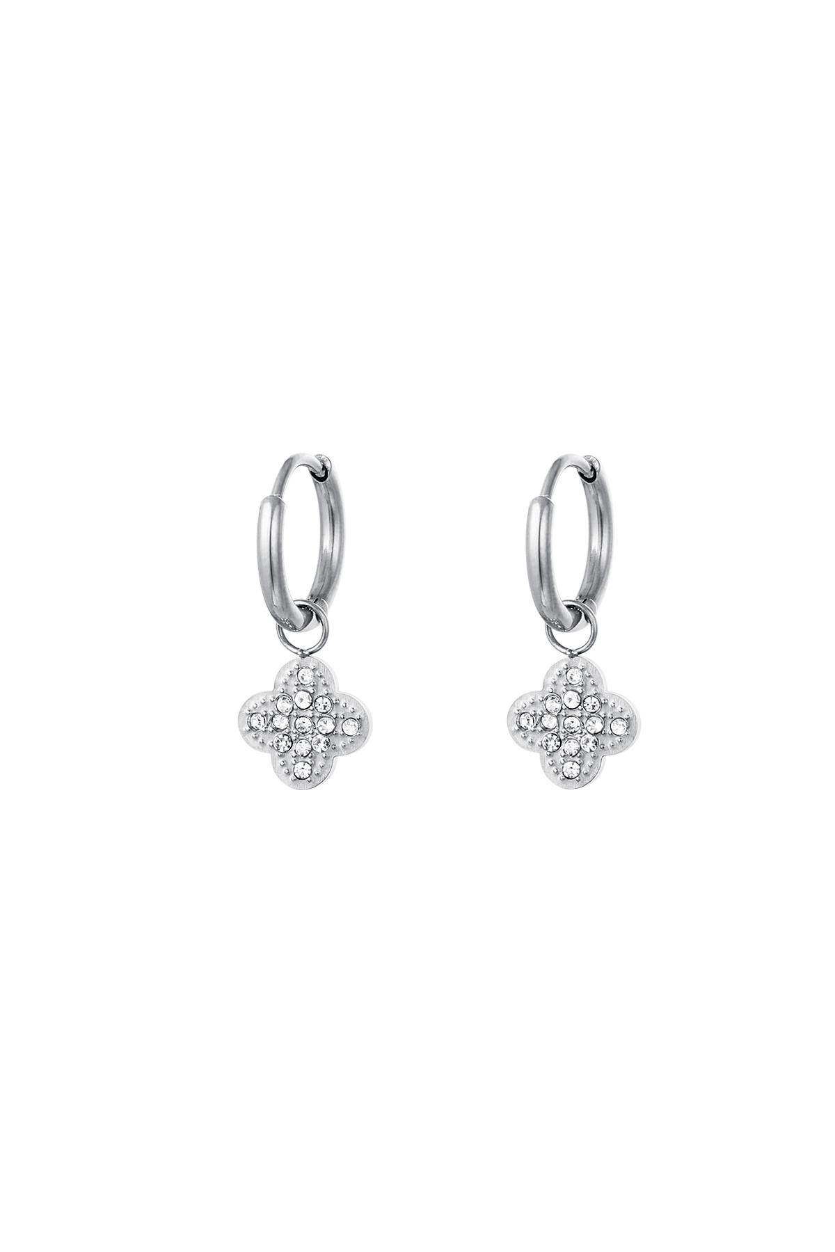 Zircon clover earrings Silver Stainless Steel