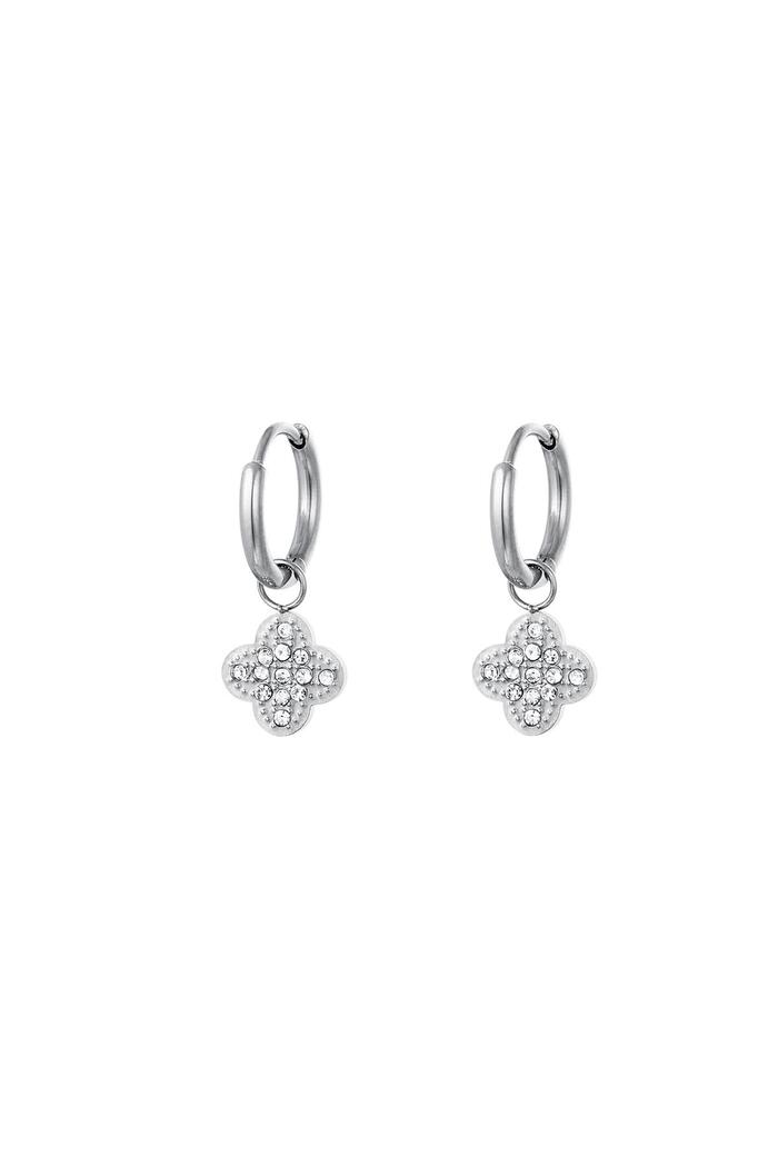 Zircon clover earrings Silver Stainless Steel 