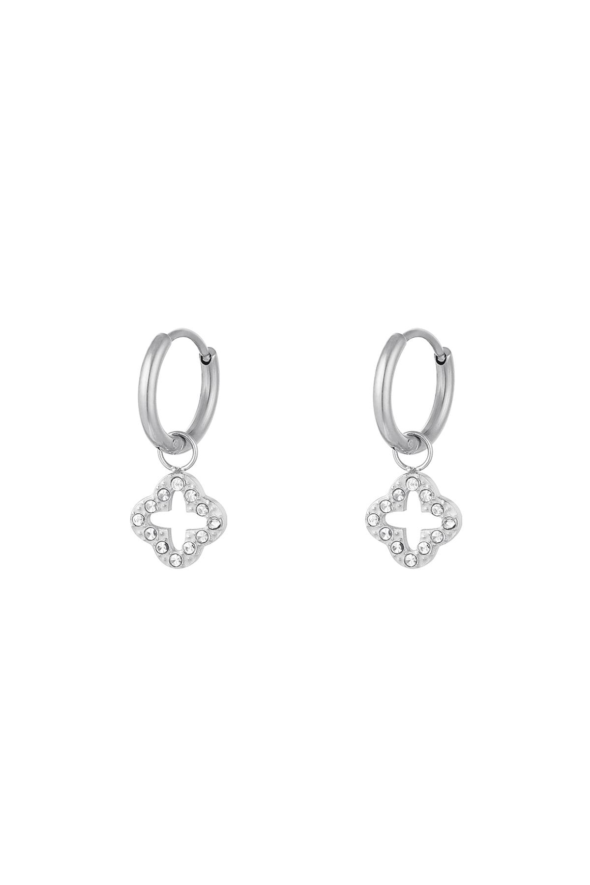 Earrings clover with zircon stones Silver Stainless Steel